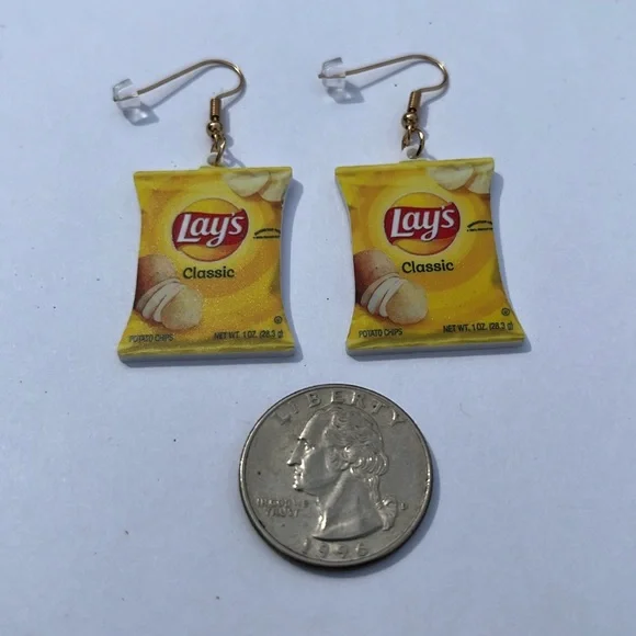 2/$14 Earrings Dangle Chips Snacks Costume gift mom daughter granddaughter - Picture 2 of 2